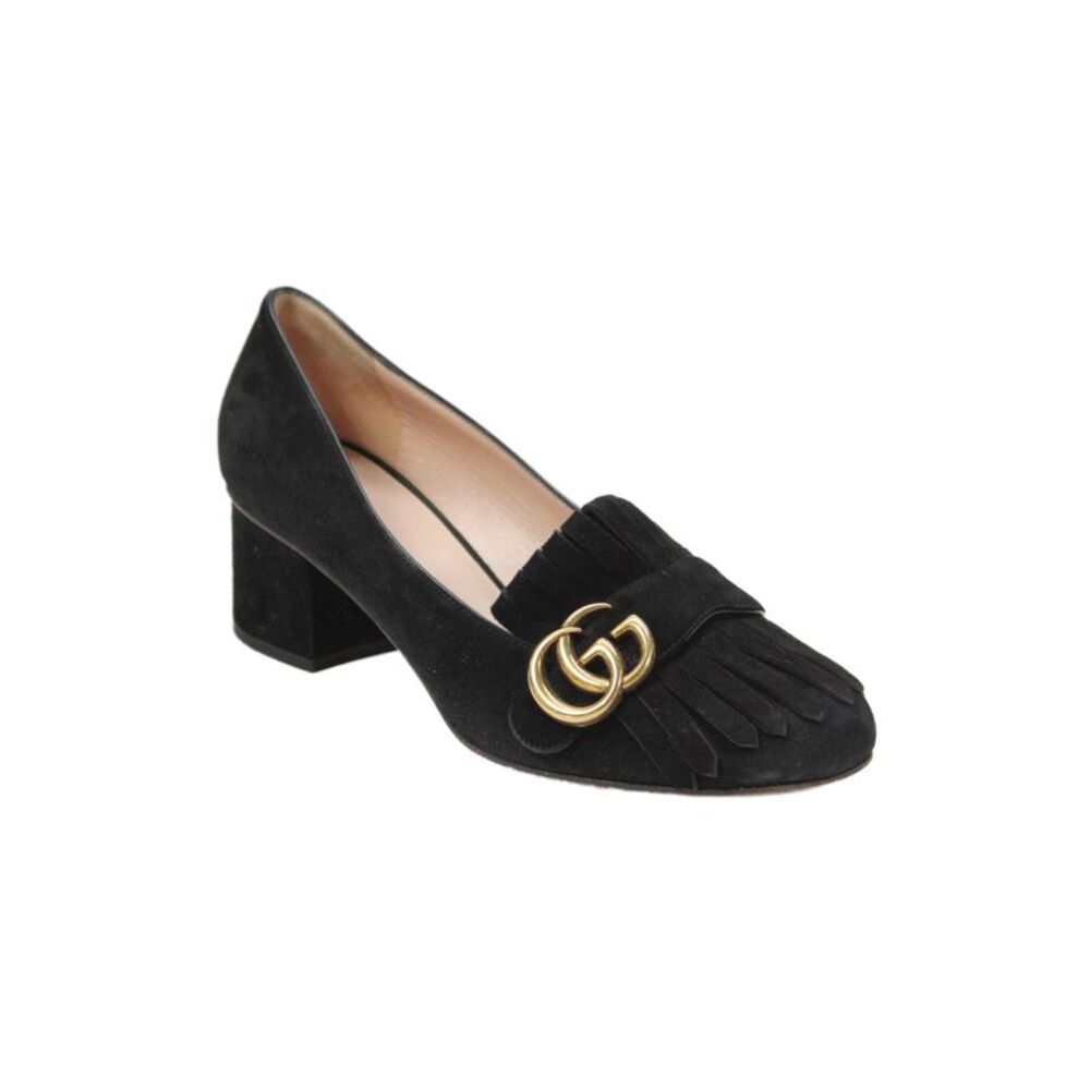 Gucci Womens Suede GG Marmont Textured Pump Heels Black Size 8.5